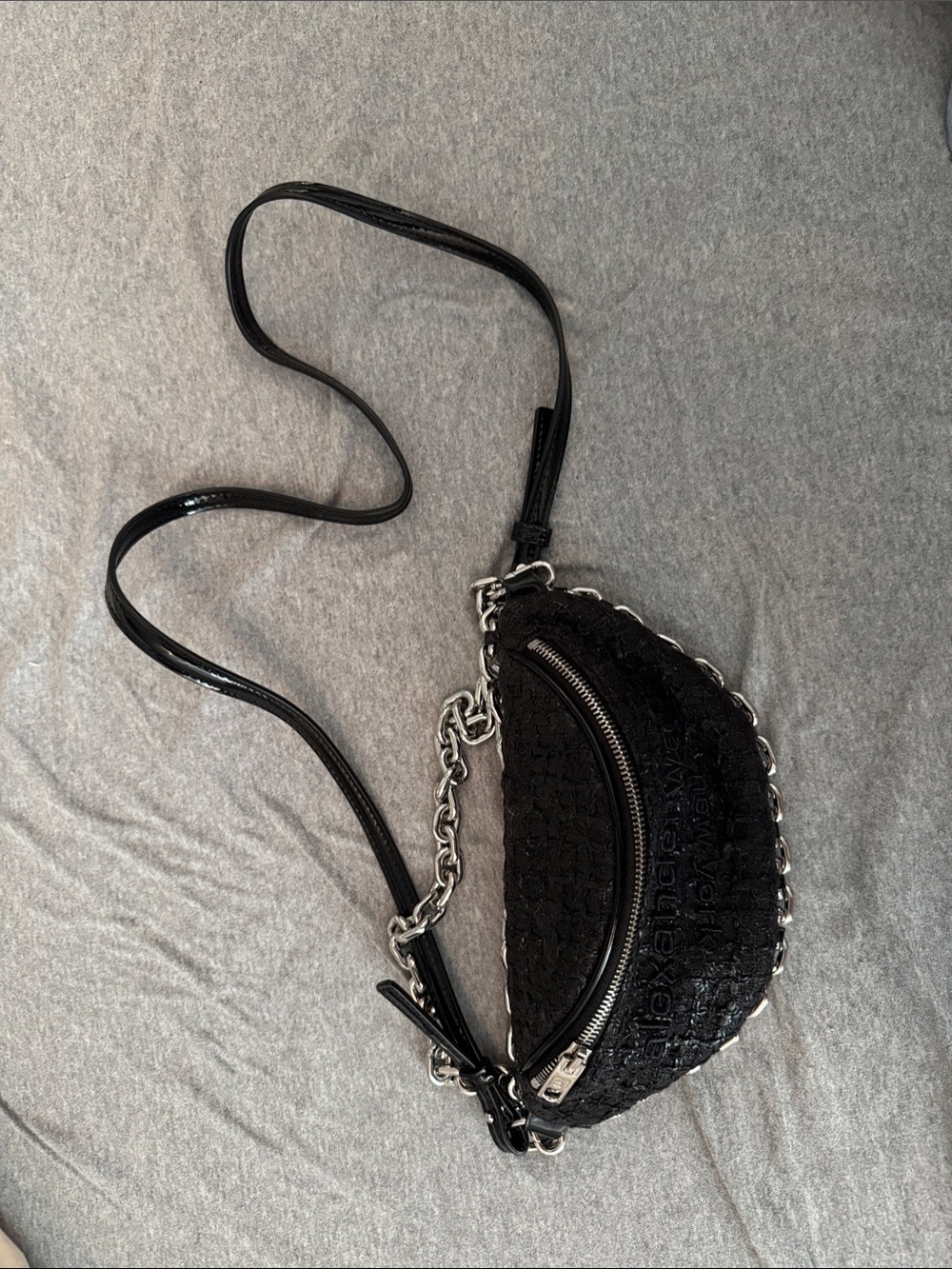 Alexander Wang Black Quilted Crescent Crossbody with Chain Detail